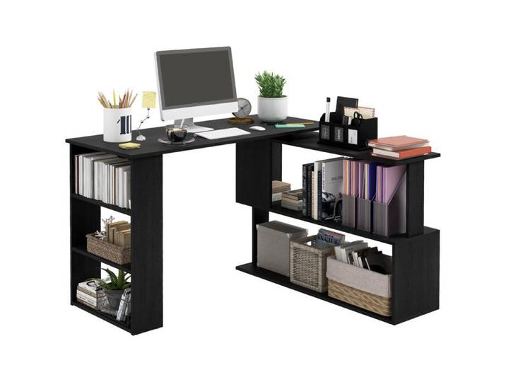Bureau en L avec Étagère Table de Travail 120x110x74 5 cm Noir en Mélaminé pour Bureau Studio