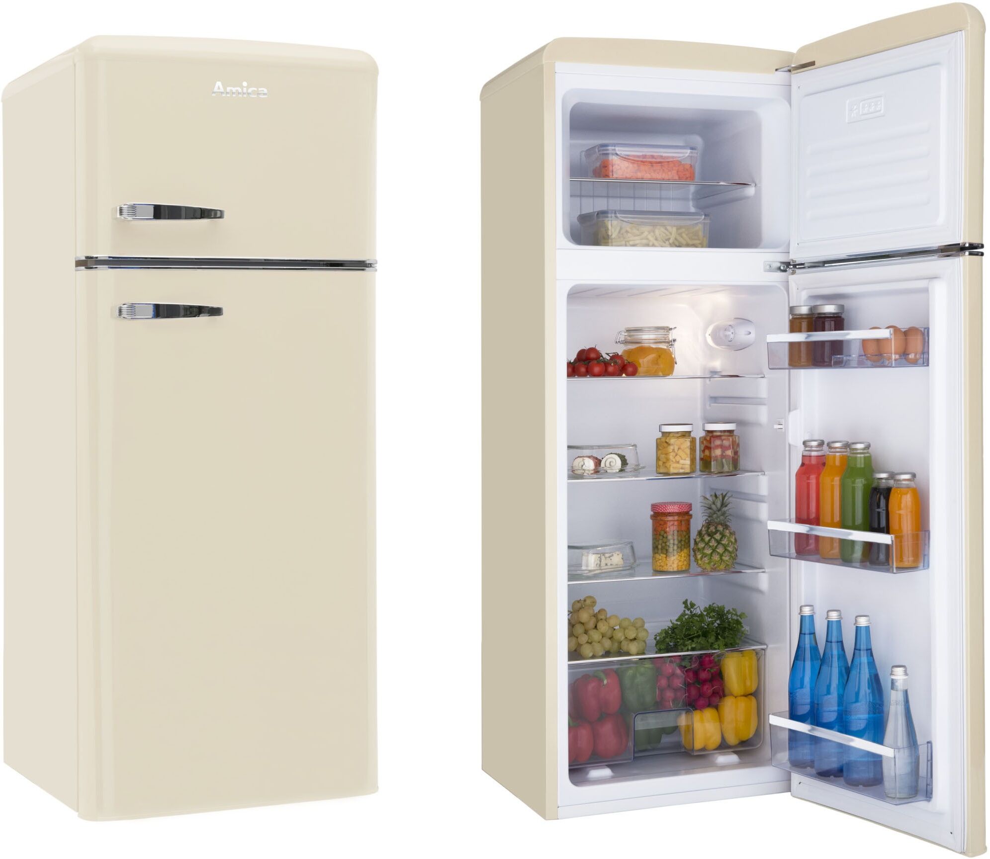 AMICA Kühl-/Gefrierkombination "DTR 374 190 R", Energieeffizienz: D, silber (beige), Rechtsanschlag, nicht wechselbar, Kühlschränke, Kühl-/Gefrierkombination