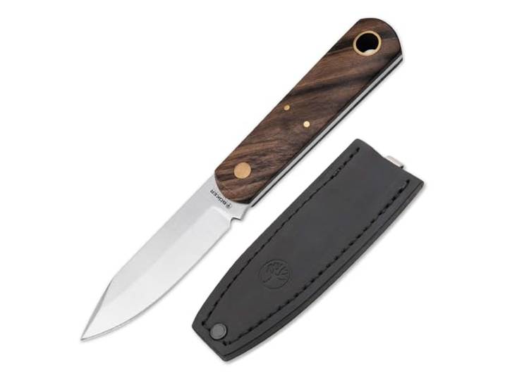 BÖKER SOLINGEN® Barlow BFF feststehendes Taschenmesser mit Holz-Griff - Premium Taschen-Messer handgemacht mit Lederscheide - 42a konformes Messer Made in Germany