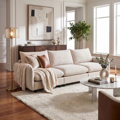 Loedds White 99.5-Inch Upholstered Modular Sectional Sofa with Wood Frame