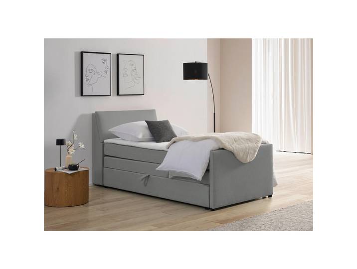 P & B Boxspringbett, Grau, Holz, Tanne,Tanne, massiv, Schichtholz, H3, 7-Zonen, Höhe ca. 17 cm, 100x200 cm, Bettkasten, gepolstertes Kopfteil, Kinderzimmer & Jugendzimmer, Jugendmöbel, Jugendbetten, Jugend-Boxspringbetten