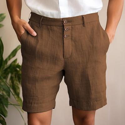 Herren Shorts Kurze Hosen Leinenshorts Kurze Hosen Sommer-Shorts Strandshorts Kurze Hosen Knopf Tasche Gerade geschnitten Glatt Komfort Atmungsaktiv Kurz Casual Täglich Festtage Modisch Designer
