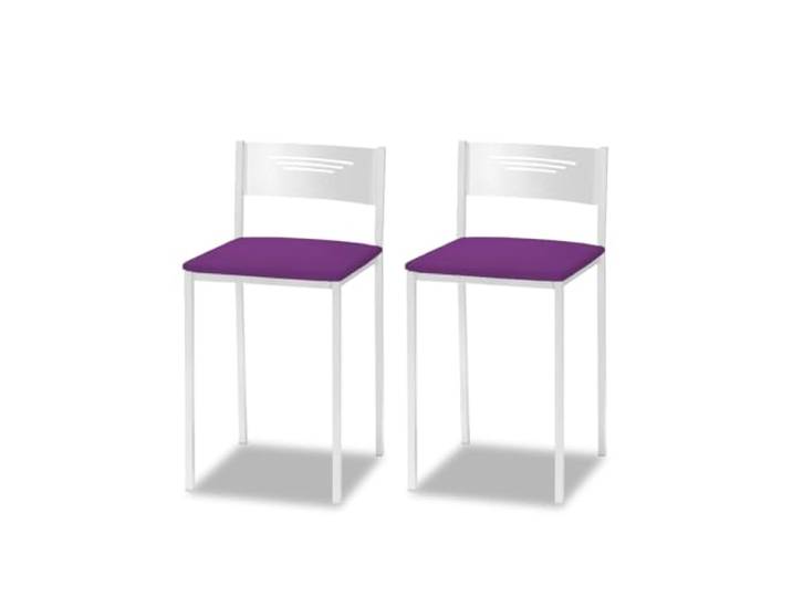 ASTIMESA - Gepolsterter Küchenhocker mit Rückenlehne - Massives Gestell - weißes Gestell und Sitzfläche aus Kunstleder - Farbe des Sitzes: Aubergine, Inhalt: 2 Stück, Maße: 35 x 35 x 64 cm