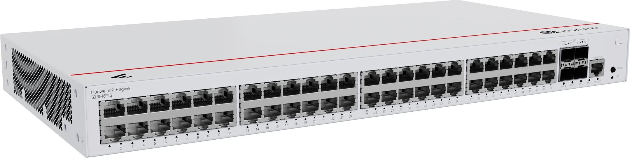 HUAWEI eKit S310 Series S310-48P4S, Managed, L2+, Gigabit Ethernet (10/100/1000), Power over Ethernet (PoE), Rack-Einbau, 1U