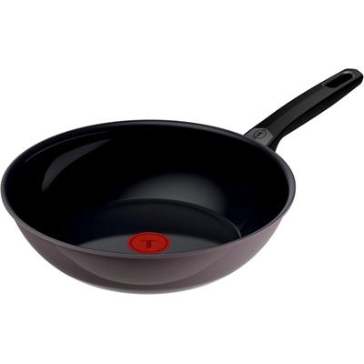 Wok TEFAL "Ceramic Control Grey", grau, B:29,8cm H:10,9cm L:47,6cm Ø:28cm, Pfannen, Wok, Keramikbeschichtung, Induktion, Thermo-Signal Temperaturanzeiger