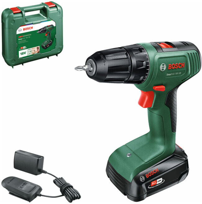 BOSCH Perceuse-visseuse sans fil EasyDrill 18V-38, 1 x batterie PBA 18V 1,5Ah en coffret de transport (06039D8003)