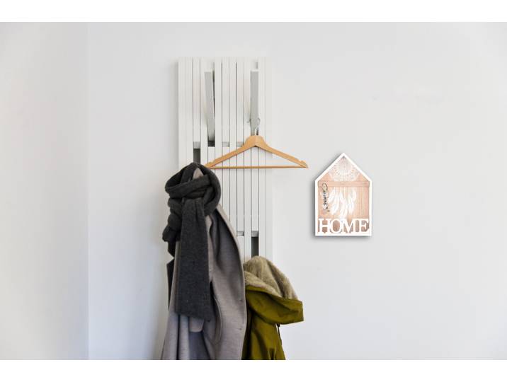 Wandregal MIRRORS AND MORE Gina , weiss (weiß), B:20cm H:30cm T:5,5cm, Holzwerkstoff, Regale, Wandregal, mit 3 Haken, Home Schriftzug