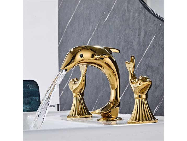 Tuqiu Dolphin robinet de salle de bains robinet de lavabo doré répandu robinet de lavabo mélangeur de lavabo de luxe robinet d'évier de salle de douche chaude et froide