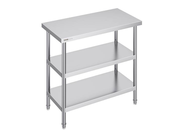 SucceBuy Table de préparation des aliments en acier inoxydable Table de travail de cuisine commerciale avec 2 sous-shelf réglables pour barbecue cuisine garage