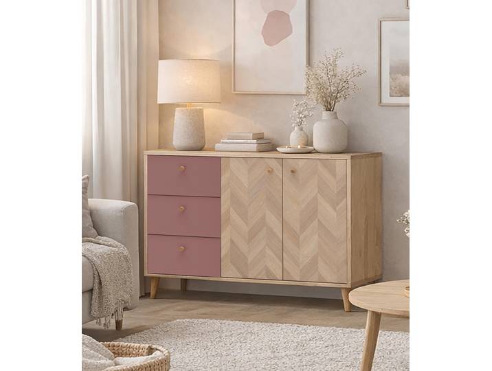 Schildmeyer Visby Sideboard 160935 Eiche hell Nachbildung/Mauve/Fischgräten Nachbildung, 109