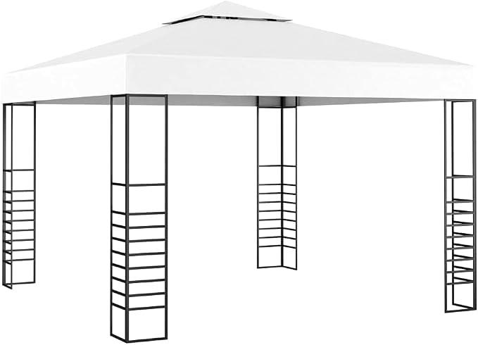 Gartenpavillon 3×3 m Weiß mit pulverbeschichtetem Stahlrahmen und Polyesterdach, wasserdicht, Winddicht, faltbar für Outdoor, Terrasse, Partyzelt, Sonnenschutz, Camping, Hochzeit, Festival