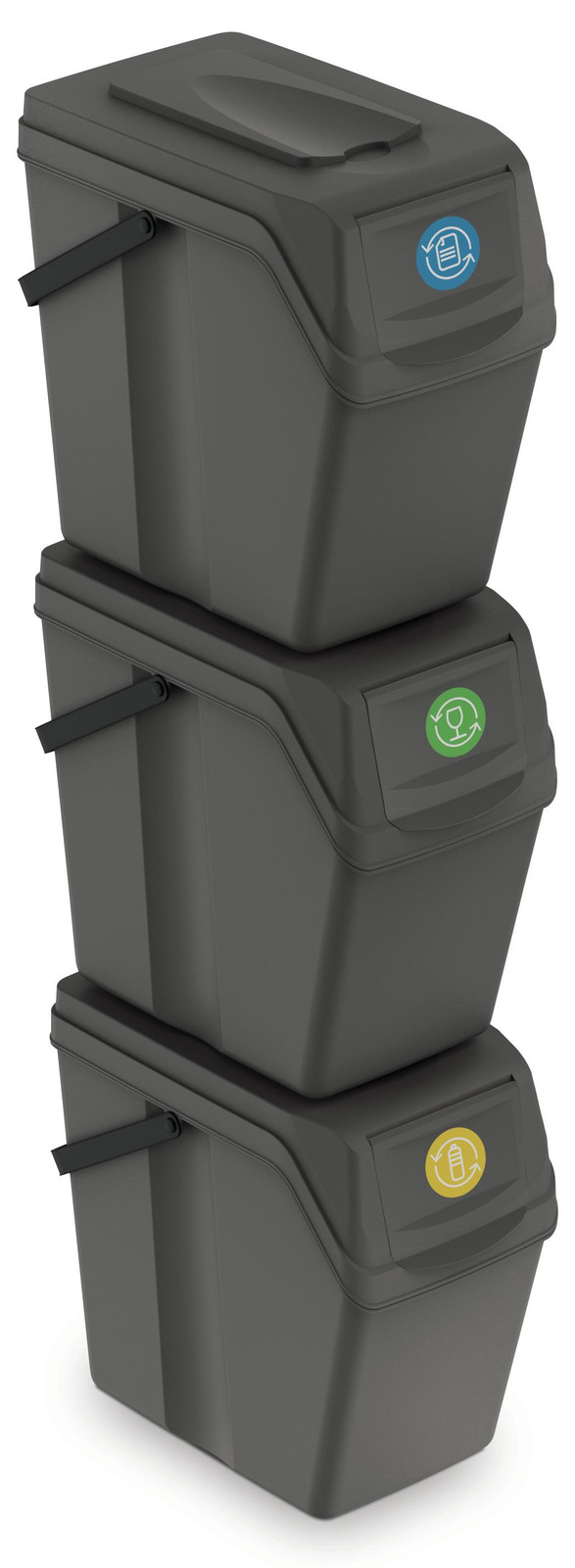Prosperplast Nabbi Afvalbak voor gescheiden afval, 3 stuks, 25 liter, grijze steenkleur