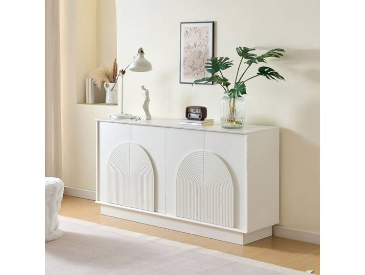 Buffet bahut - Becag - Buffet de cuisine avec 2 tiroirs et 4 portes - Style moderne - 160x38x80cm - Blanc