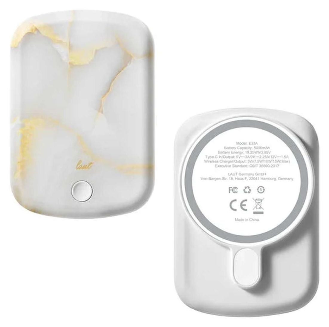 LAUT Power Charge White Marble Powerbank compatibel met MagSafe