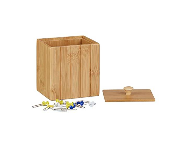 Relaxdays 2x Boîtes de rangement bambou couvercle boîte en bois rangement cuisine bijoux HxlxP: 11\,5 x 10 x 8 cm\, nature