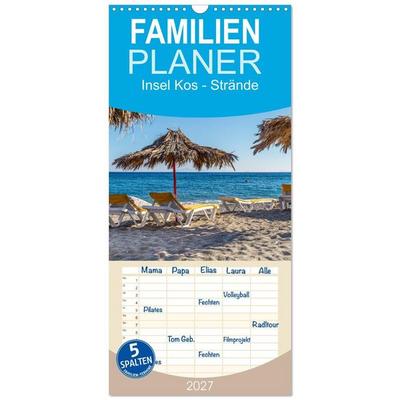 Familienplaner 2027 - Insel Kos - Strände mit 5 Spalten (Wandkalender, 21 x 45 cm) CALVENDO