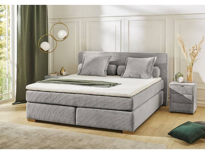 Boxspringbett, Microfaser, Hellgrau, 180×200 cm, 7-Zonen-Matratze, Jockenhöfer