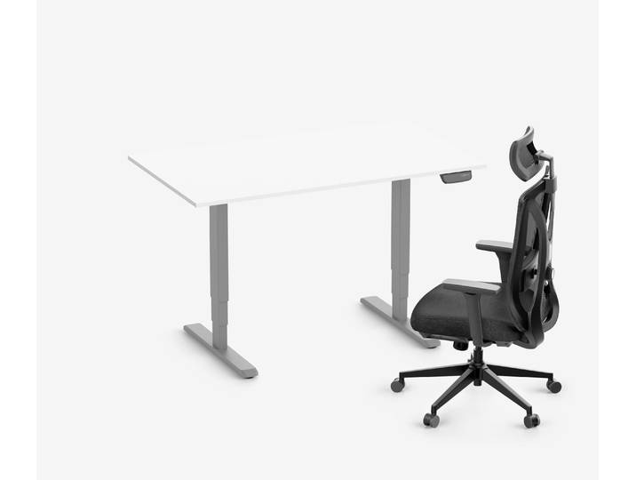 PRIMUS Schreibtisch + Stuhl VITA MESH Grau Hoch, Sitzhöhe 52 - 64 cm 140x80 Weiß