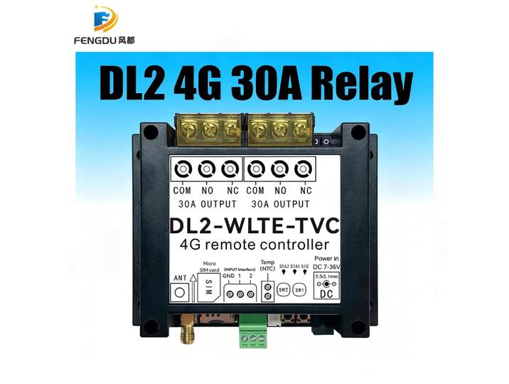 Module de relais GSM DL2-WLTE-T 4G 30A, télécommande Web LTE SMS, interrupteur marche/arrêt, moniteur de température à 2 canaux, panne de courant