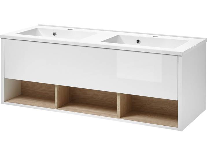 Waschtisch HOME AFFAIRE Studio Line, Waschtisch inkl. Waschbecken, modernes Design , weiss (weiß eiche), B:120cm T:47cm, Waschtische, Waschtisch, in zwei Farben verfügbar, ausreichend Stauraum