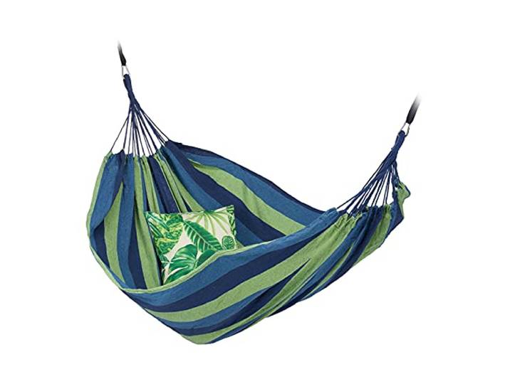 Relaxdays Hamac en Coton\, LxP : 150x190 cm\, avec kit de Fixation\, Jusqu’à 300 kg\, transportable\, XXL\, Bleu-Vert