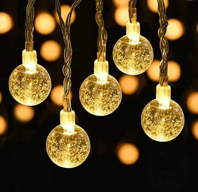 Friendly Fresh Finds LED Crystal Ball Garland String Lights Battery Operated Fairy Lights For Holiday And Home Decor. crystal Ball Warm 10m 80leds