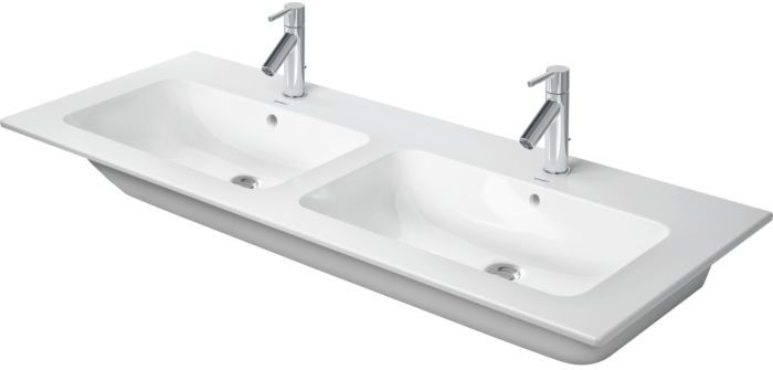 Duravit Me by Starck Möbel-Doppelwaschtisch 233613AA00 130x49cm, 2 Hahnlöcher, mit Überlauf, Hahnlochbank, weiß hochglanz, Durashield