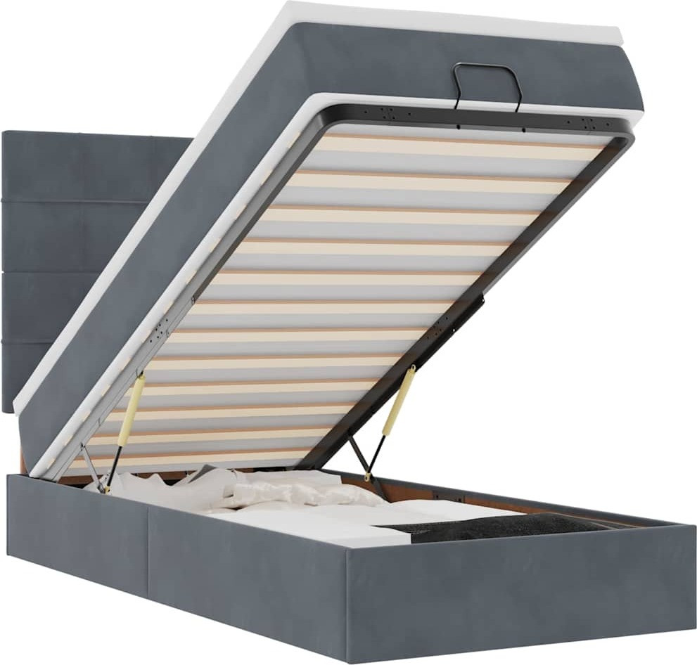 vidaXL Ottomanbed met matras en LED-verlichting, donkergrijs, 90x200 cm, fluweel