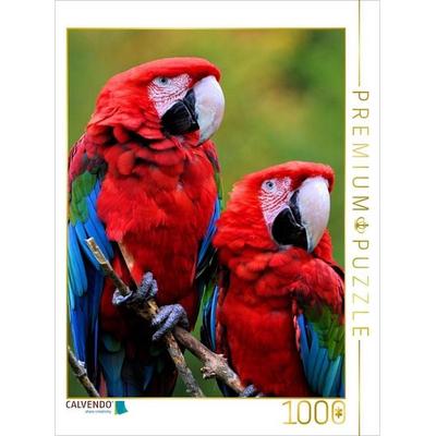 CALVENDO Puzzle Grünflügelara Pärchen | 1000 Teile Lege-Größe 64x48cm Foto-Puzzle für glückliche Stunden