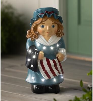 Evergreen 19 in. Betsy Ross LED Americana Shorty Garden Statue