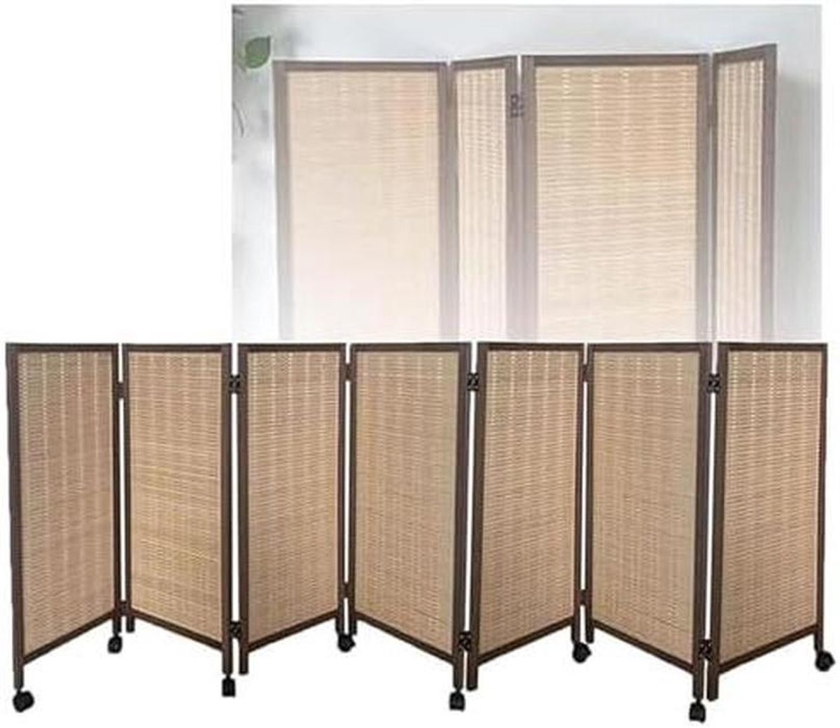 Opvouwbaar Privacyscherm Bamboe - Ruimteverdeler met 7 Panelen en Wielen - Lichtbruin
