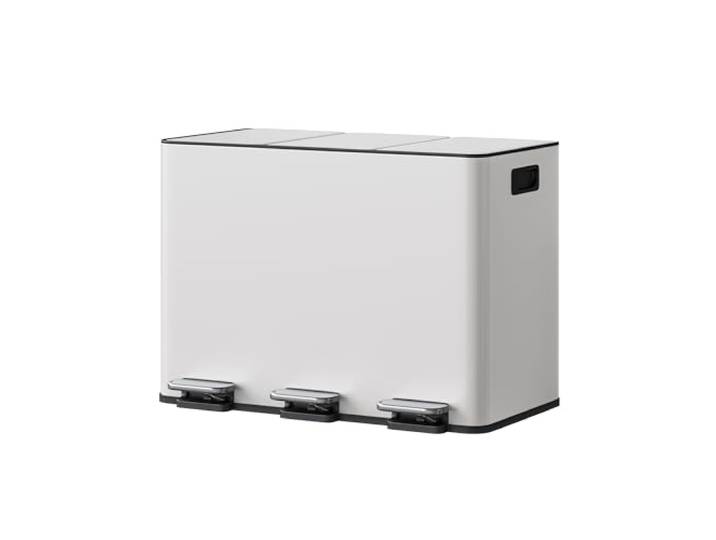Garvee 3-Fach Mülleimer 15L Edelstahl, Fußpedal-Mülleimer Weiß, Abfalltrenner Für Küche & Wohnzimmer (68.5 * 43 * 50.5cm)