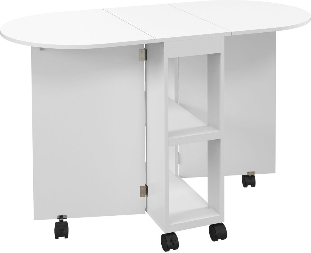 17 Stories HOMCOM Folding Dining Table for Small Spaces with 2-tier Shelves White White
