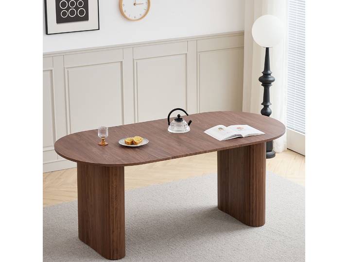 Table à manger GrandCA HOME, style moderne et simple, texture bois massif, plateau ovale, convient pour salon/salle à manger, 180cm*90cm
