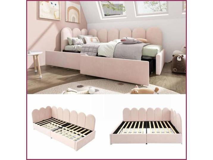 Lit Simple Rembourré Velours - Daybed Canapé-Lit avec Tiroirs - 90x190 cm - Rose (Sans Matelas)