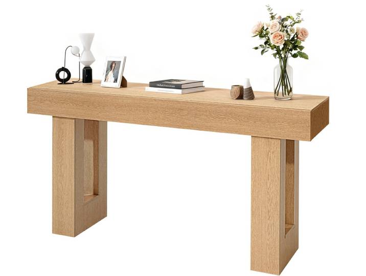 VEVOR Consoletafel/Salontafel (160x35x85CM / LxBxH)\, Smalle Rechthoekige Bijzettafel van Spaanplaat voor Hal\, Slaapkamer\, Woonkamer\, Entree\, Haltafel\, Bijzettafel\, Naturel Hout