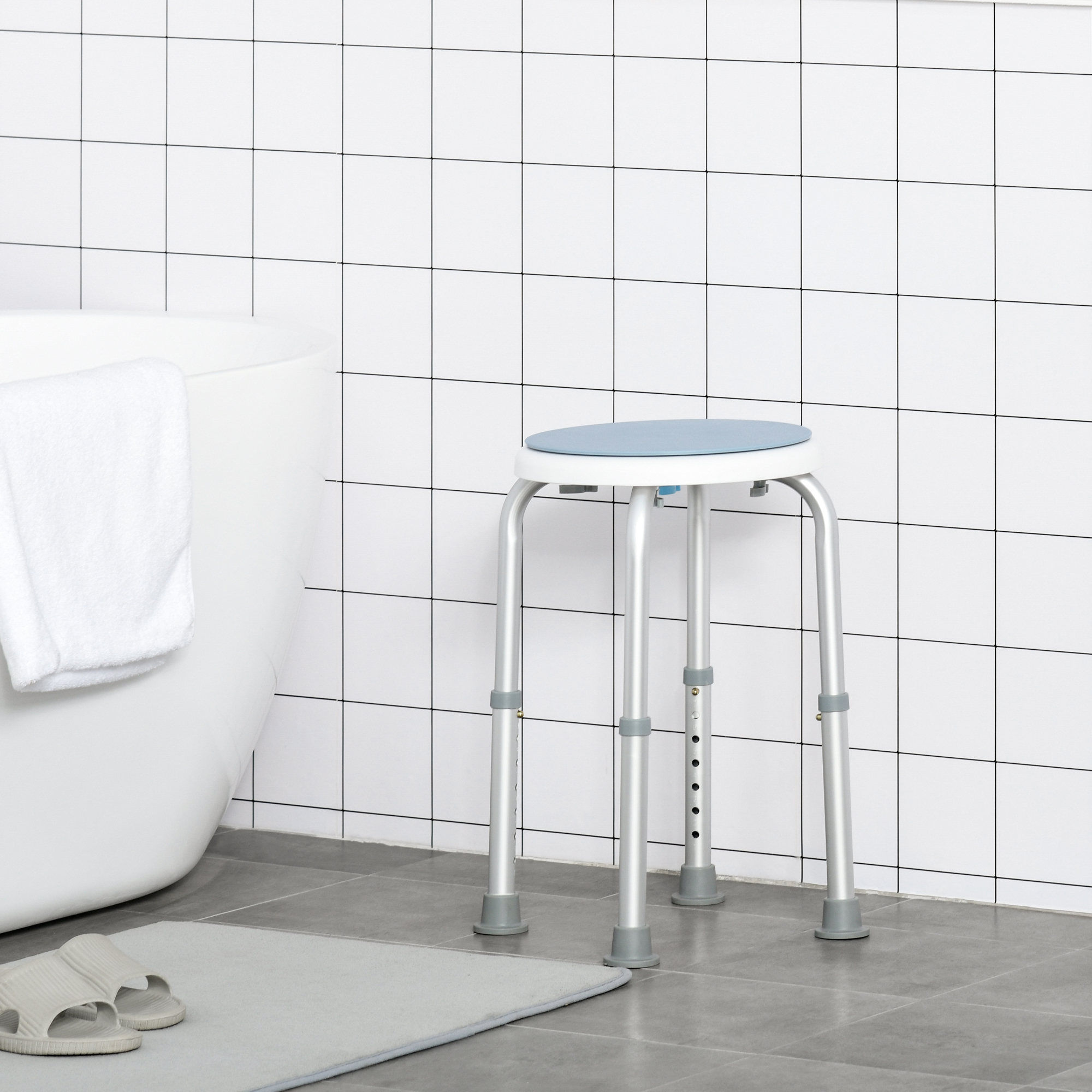 Homcom Sgabello da doccia sedile da doccia antiscivolo sgabello da bagno altezza regolabile girevole a 360° in alluminio
