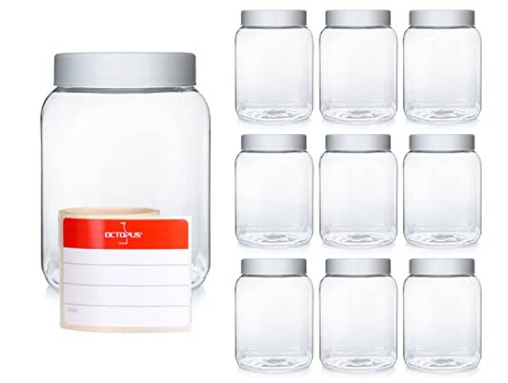 Octopus 100 hochtransparente PET-Weithalsdosen à 400 ml mit Schraubdeckel Hochtransparenter Vorratsbehälter für Gewürze, Pulver, Kapseln, Cremes, Bastelmaterial und Werkstattbedarf