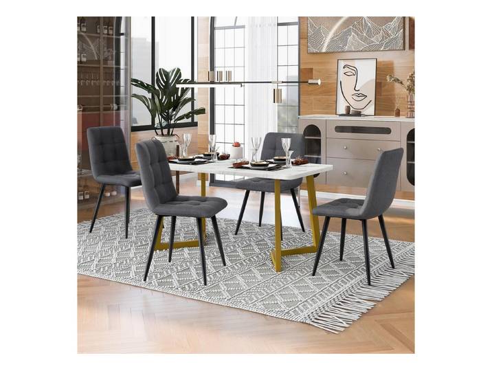 LuxusKollektion Essgruppe Essgruppe 4 Stühle Leinen dunkelgrau gold modern
