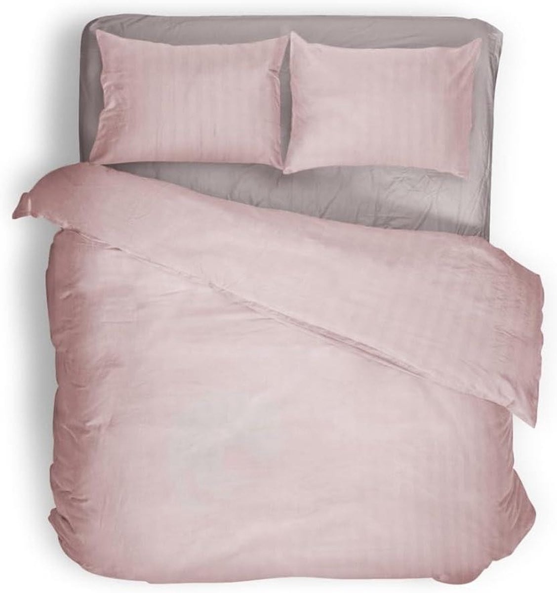 Luxe Satijn Dekbedovertrek met Streep en Hoeslaken - Roze - 240 x 220 cm