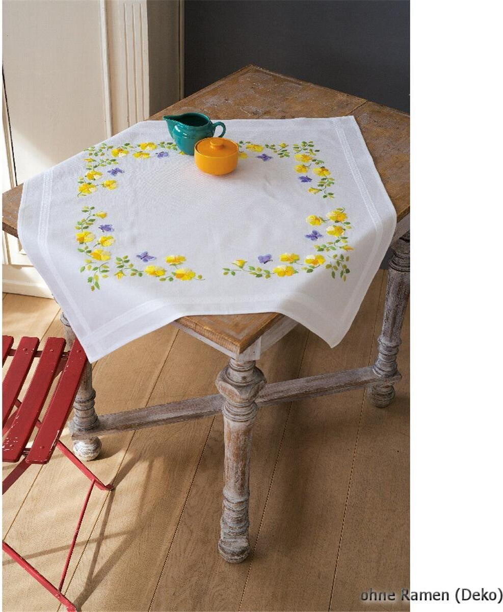 Vervaco tafelkleed met Lente bloemen print en geborduurd motief