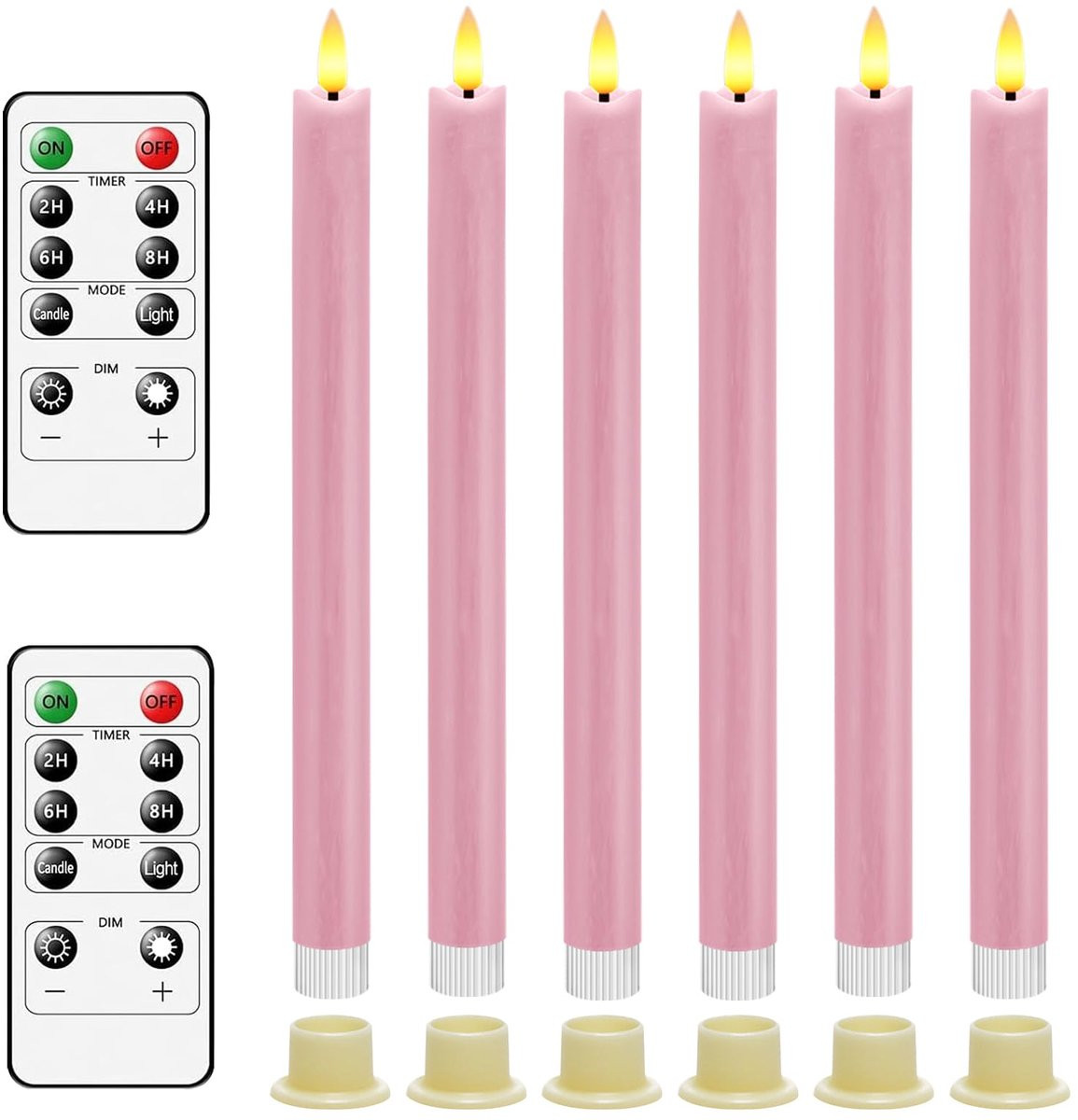 SnelShoppen Set van 6 LED Vlamloze Taper Kaarsen met 3D Flikkerend Effect, Roze