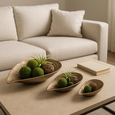 Sagebrook Home "Decorative Metal Textured Leaf Bowl - Set of 3, 18"", 15"", 12"", Gold - 18.0"""