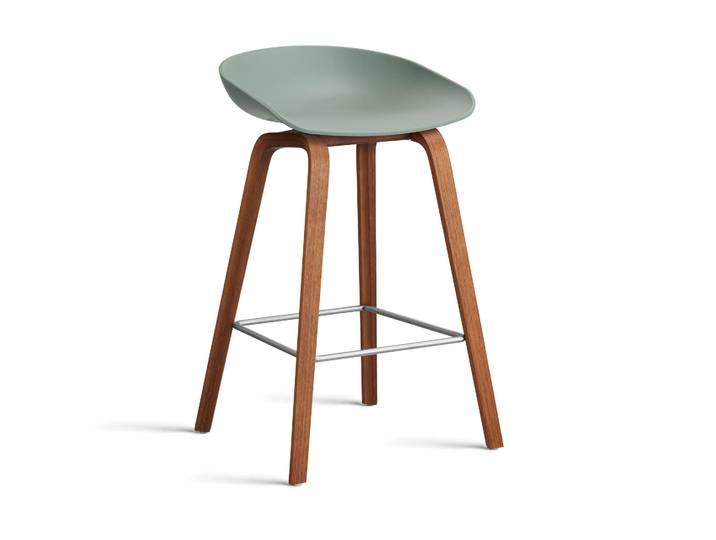 HAY About a Stool 32 Low Barhocker Walnussgestell 2.0 Fall green-Edelstahlstütze