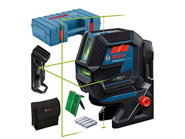 Bosch Professional Niveau Laser GCL 2-50 G (faisceau vert\, d'intérieur\, support RM 10\, pince plafond\, portée visible : jusqu’à 15 m\, 4x piles AA\, coffret de transport)