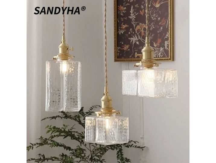 SANDYHA nordique en laiton verre plafond lustre rétro suspension décor à la maison chambre chevet salle à manger salon Led suspension lampe