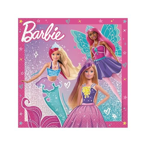Procos Barbie Fantasy Papieren Servetten, 20 stuks, Roze en Lichtblauw, 33 x 33 cm