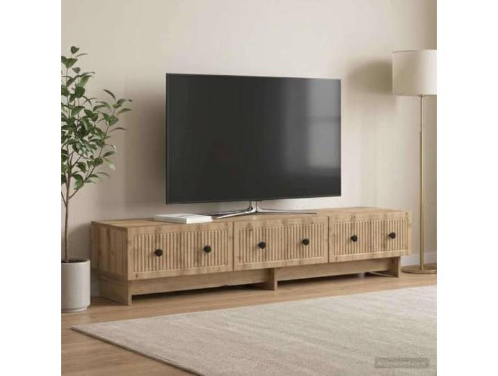 TV-Schrank 147 x 34,5 x 30 cm Artisan-Eiche Holzwerkstoff Lowboard Holzwerkstoff, Artisan-Eiche, Metallgriffe, Fächer und Schubladen, pflegeleicht, stabil