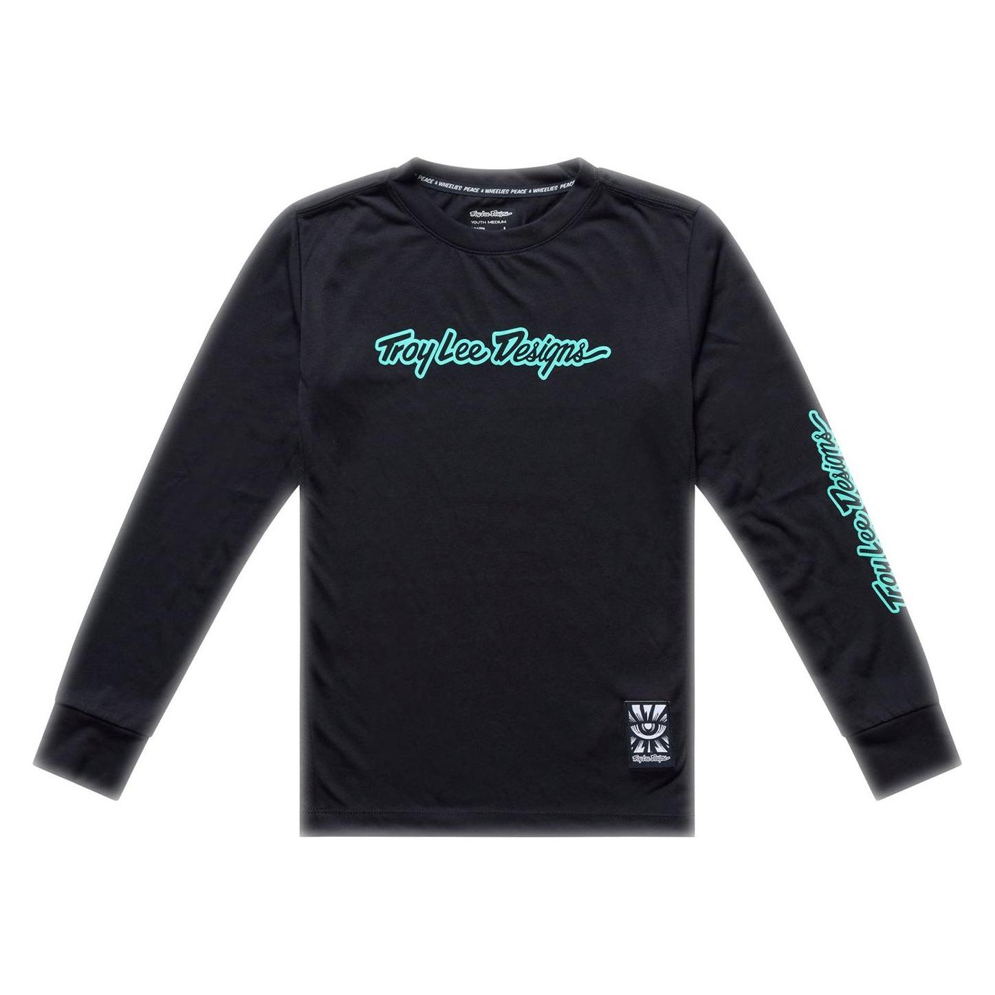 Troy Lee Designs Skyline Ride LS Tee, Signature, black/real teal, youth M (M) (66459723)