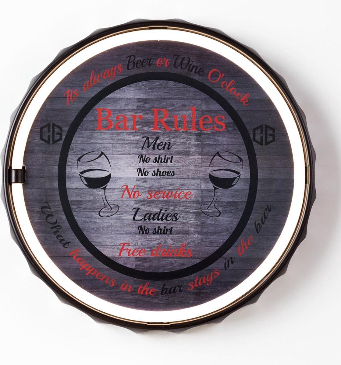 Cave & Garden Neon Wandbord Bar Rules - Wit - 30 cm